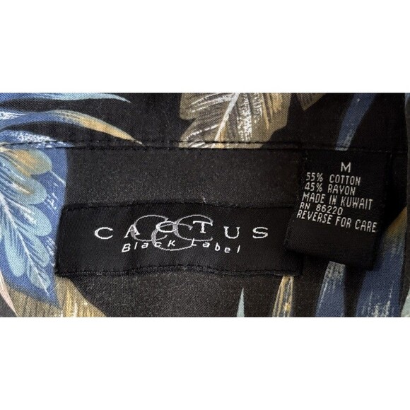 Cactus Black Label Hawaiian Shirt Men’s Med Black Blue Floral Tropical Button Up - Picture 3 of 13